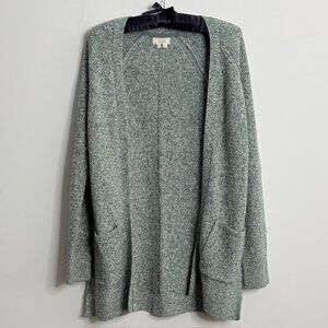 FATFACE Organic Long-sleeve Green/White Marled Cardigan w/ Pockets | Size 2